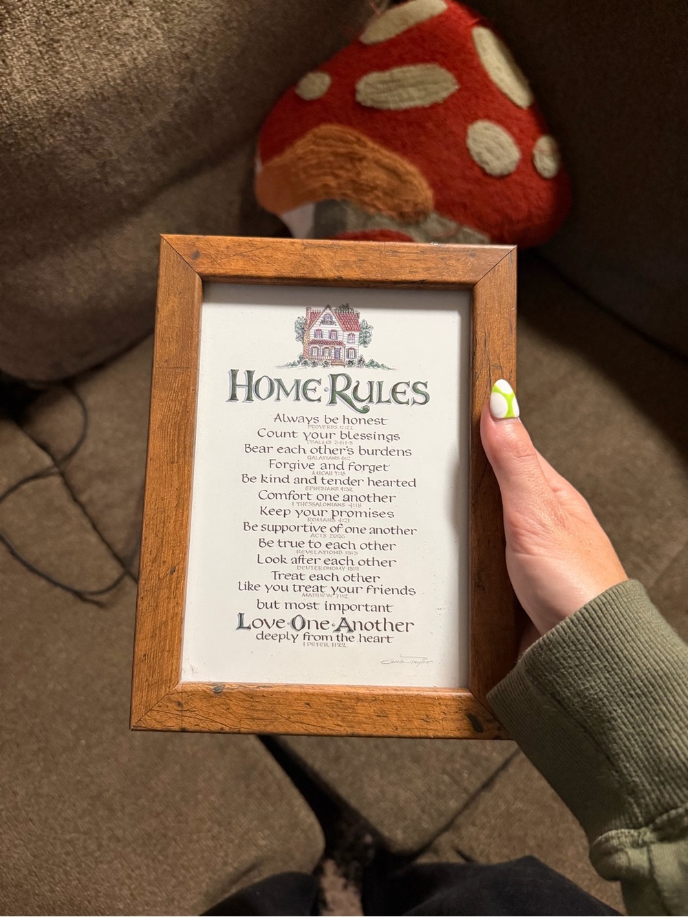 Home Rules Framed Wall Art — Brown Wood Frame